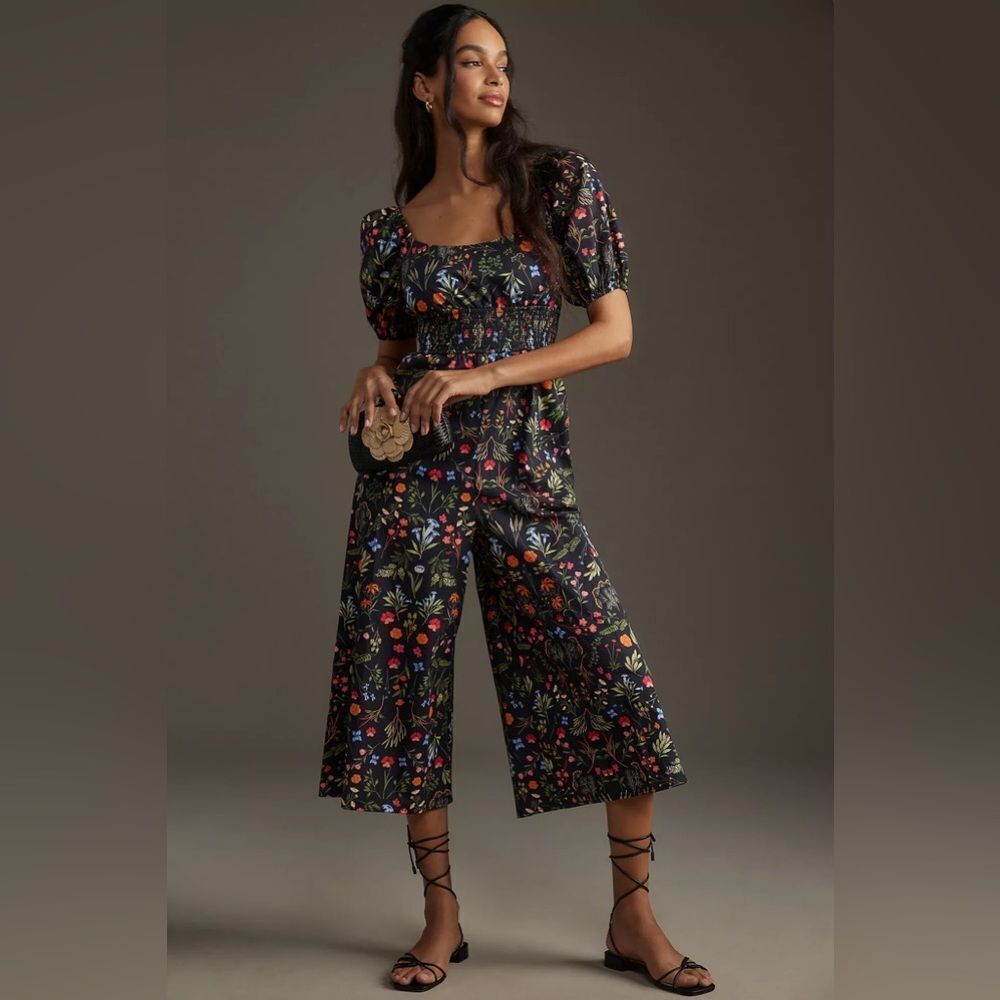 NWT Anthropologie Hutch Puff-Sleeve Floral Jumpsuit. Medium